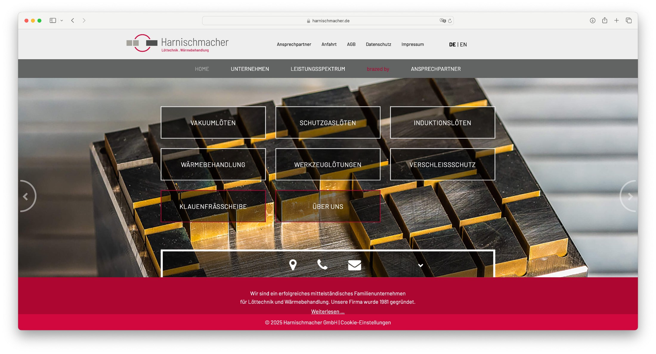 Die alte Harnischmacher-Website — Bild-Slider mit acht Kachel-Buttons als Navigation