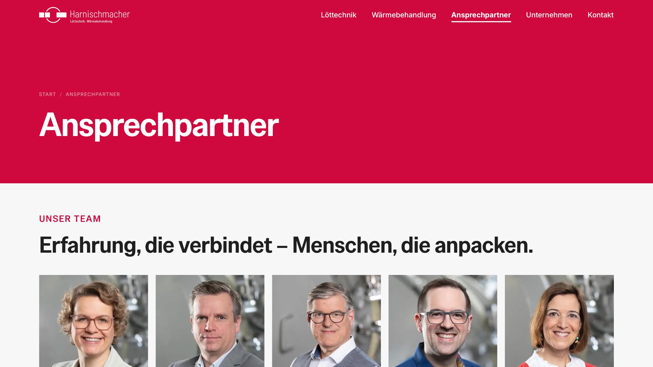 Ansprechpartner-Seite — Team-Portraits aus dem eigenen Shooting